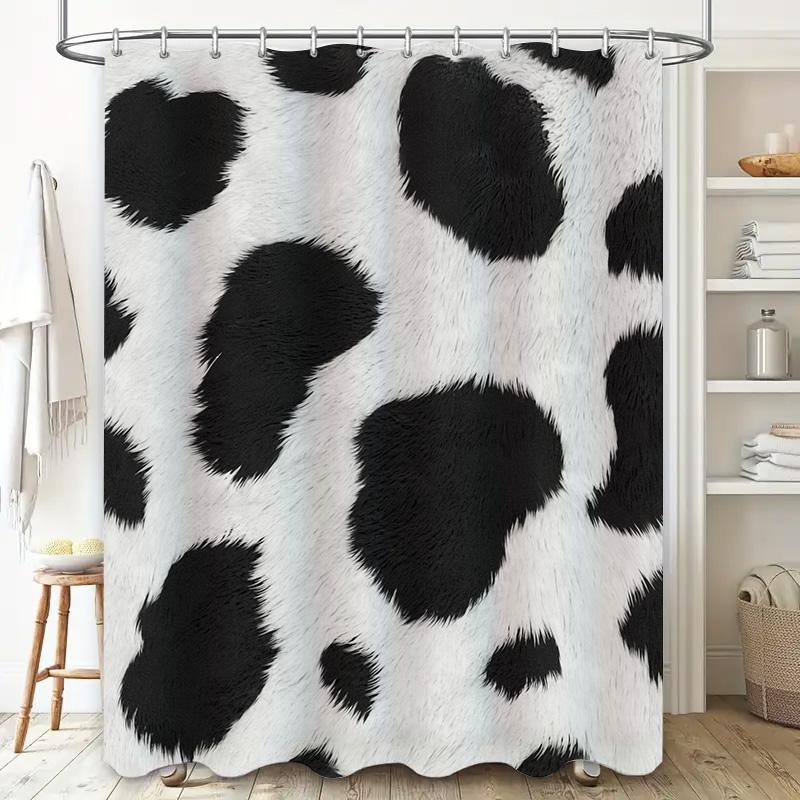 Animal Print Shower Curtain with Black Spots Waterproof Fabric for Bathroom Decor White Black