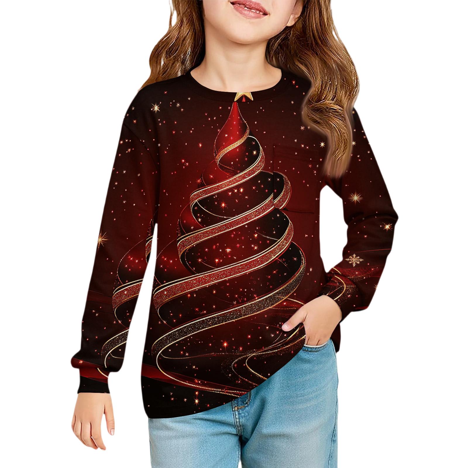 

Рождественская блузка с длинным рукавом для девочек - Туника с круглым вырезом и мягкой талией 110 винный