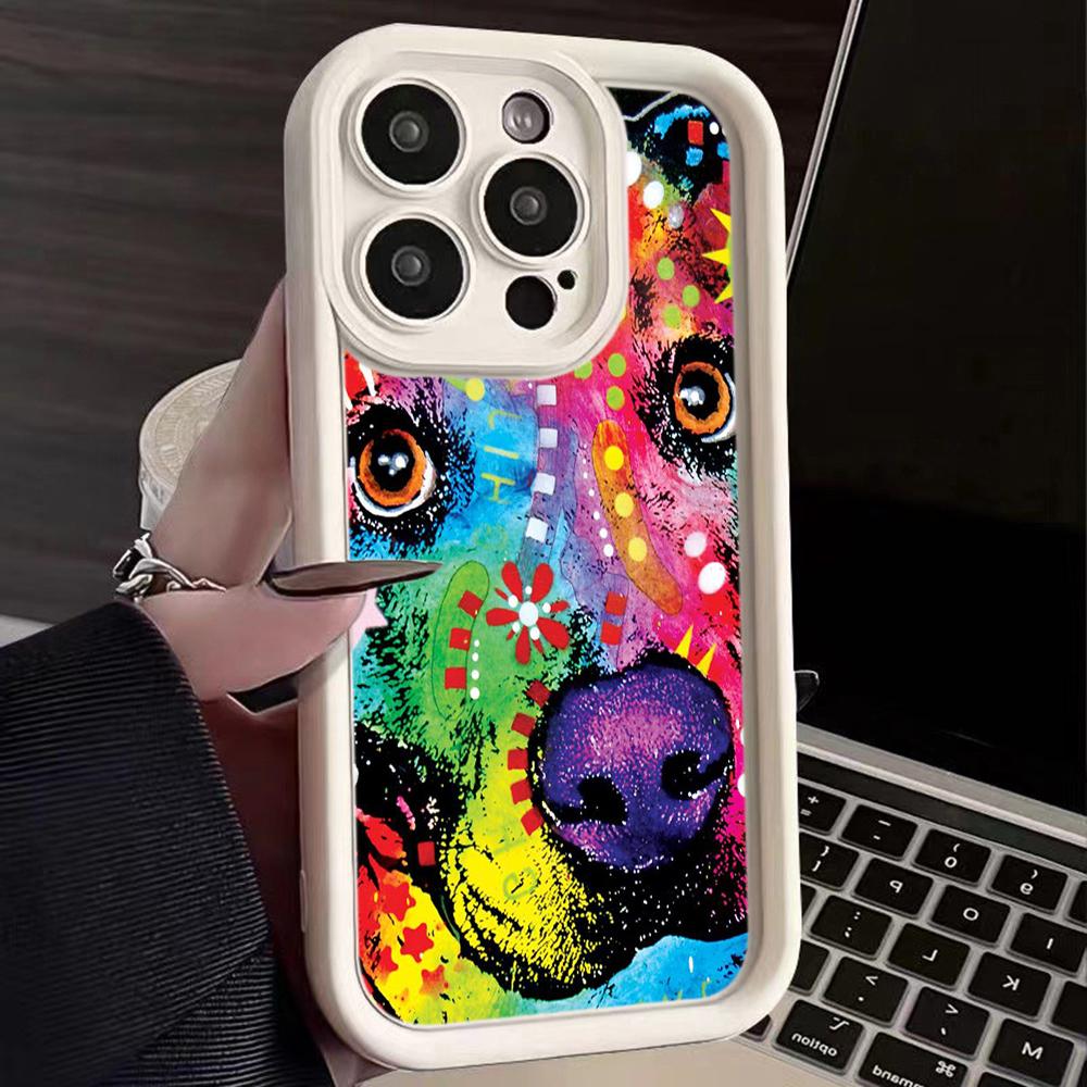 Ae76 Dog Color Doodle Design Art Protective Phone Cases for iPhone 13 14 15 Pro Max Infinix Hot 40i Tecno Camon 30 20 Pro Angel Eyes TPU Back Cover