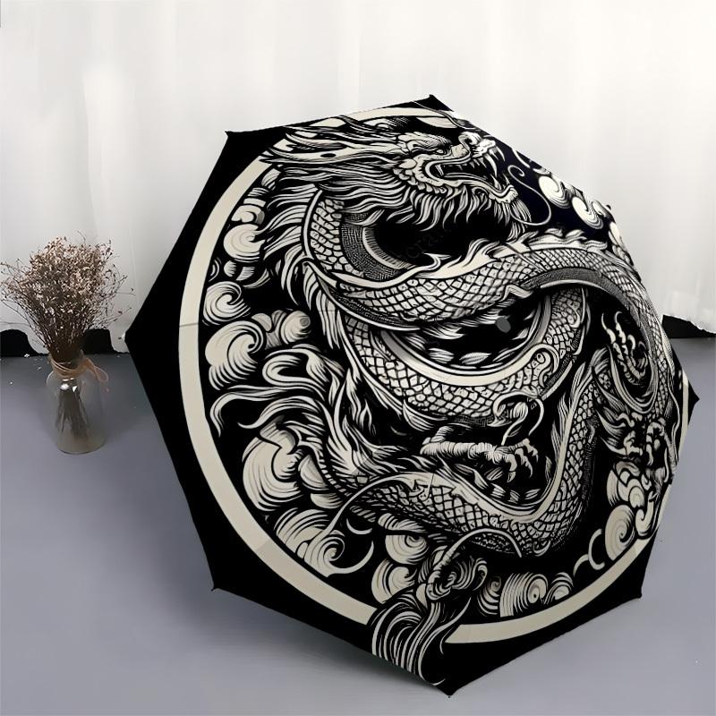 1pc Chinese Dragon Yin Yang Tattoo Design Umbrella with Plastic Handle,Suitable for All Seasons Home Travel Outdoor UmbrellaDD1062