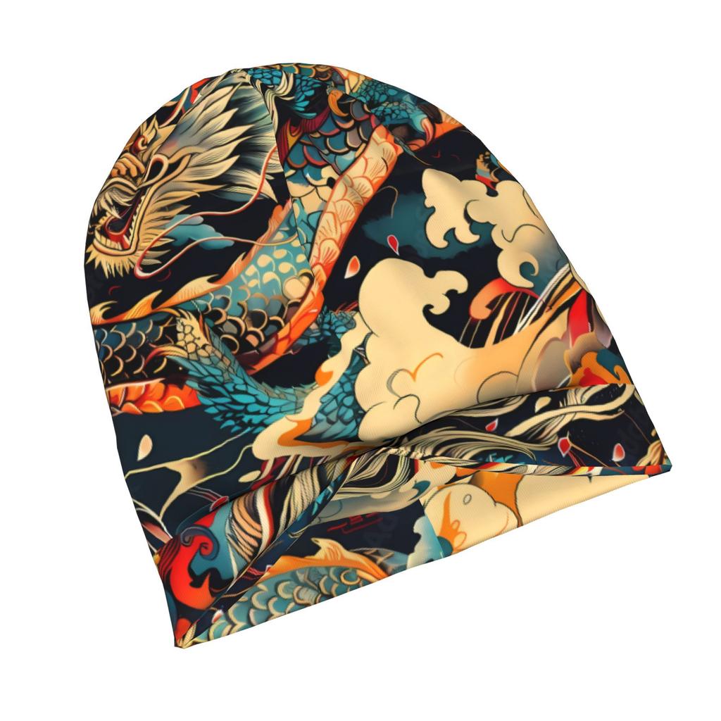 2D Flat Printing Dragon with Clouds Classic Knit Hat for Adults Available in Versatile Tones Ideal for Subtle Styling During Cool Days or Relaxed Seas