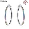 925 Silver Rainbow Gradient Hoop Earrings For Women Versatile Jewelry Fine Birthday Party Gifts