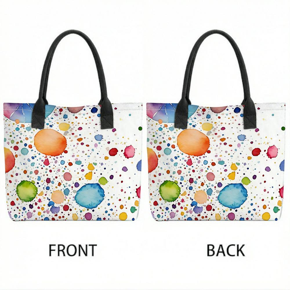 Colorful Watercolor Dots Print Tote Bag Stylish Casual Canvas Shoulder Handbag for Daily Use