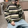 Men's Retro Striped Sweater – Autumn/Winter Trendy Round Neck Pullover for Youth