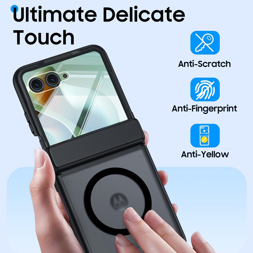 For Motorola Razr Ultra 2025 / Razr Ultra 2026 Magnetic Power,Slim Design,Screen Protector,Hinge Protection,Matte Shockproof Phone Case-Black