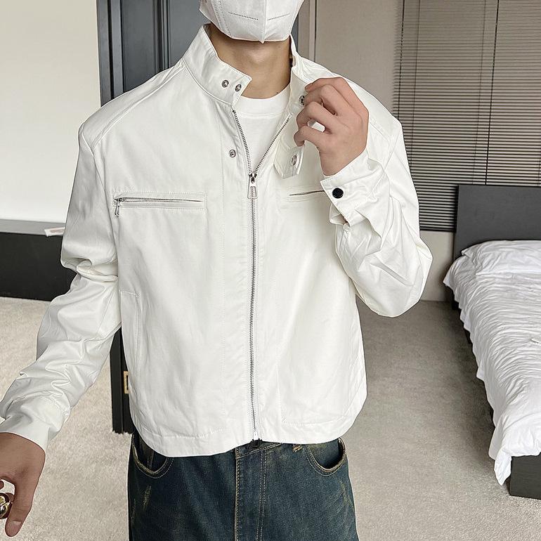 Men’s Trendy Korean-style Loose-fit Stand Collar Jacket with Padded Shoulders
