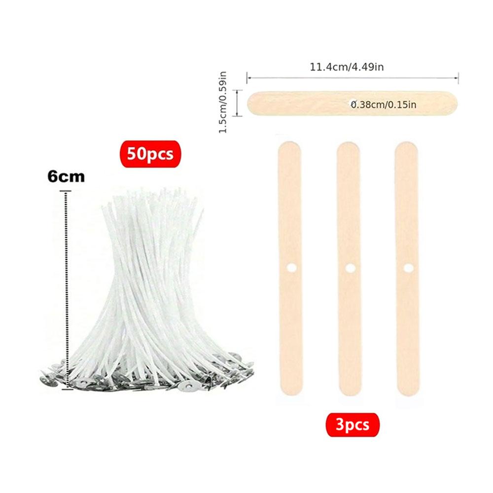 Lot de 53 mèches de bougie en coton ciré avec support, mèches de bougie originales sans fumée, noyau en cire d'huile de soja tissé