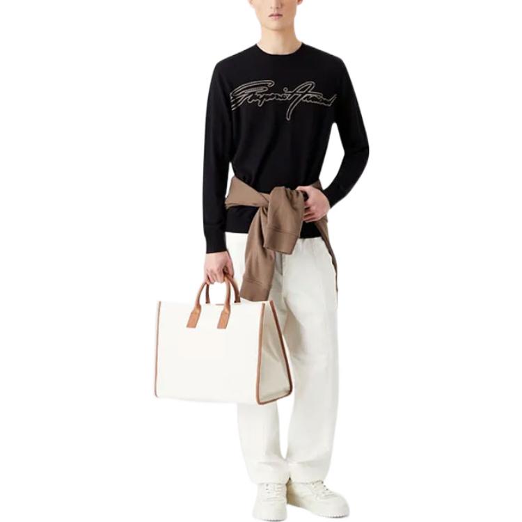 Emporio Armani SS23 Logo Embroidered Pullover Long Sleeve Sweater Men sweater Navy-Blue 3R1MXN-1MEYZ-0920