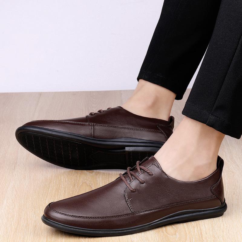 Men's shoes soft sole lace-up casual shoes business dress leather shoes men's British style men's loafers large size single shoes
