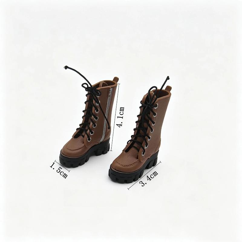 1/12 Doll Fashion High Ankle Boots 1 Pair Lace Up Side Zipper Thick Sole Mini Shoes for Doll Dress Up DIY Projects