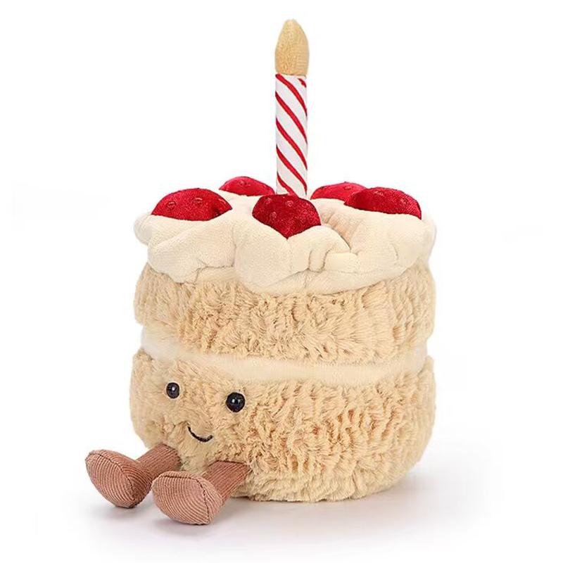 Kawaii Smile Cake Plush Toys Soft Stuffed Dessert Dolls with Candle Cherry Birthday Xmas Gift For Kids Cuddly Home Party Decor