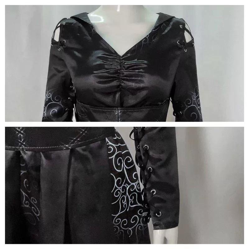 Bellatrix Lestrange Cosplay Costume, Halloween Death Eater Black Witch Stage Performance Dress