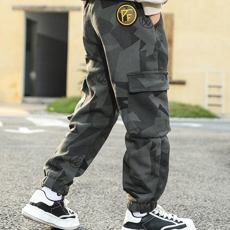Boys' Fleece-Lined Camouflage Pants: Spring, Fall, and Winter Casual Pants for Kids