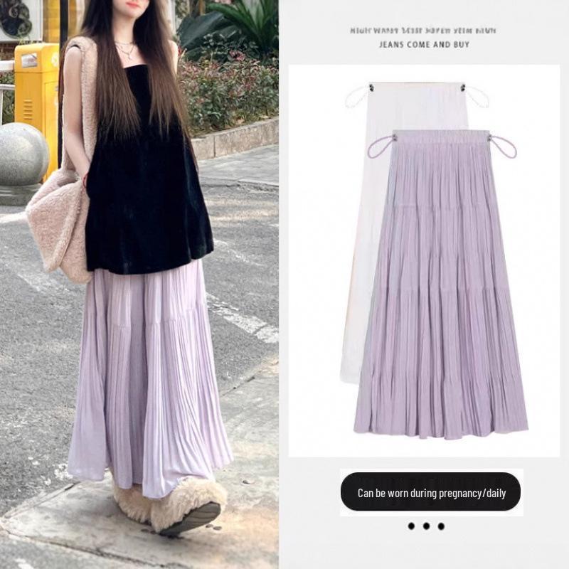 Elegant Purple Pleated Maternity Skirt - Adjustable High Waist, Slimming, with Lining XL (60-67.5 kg) фиолетовый