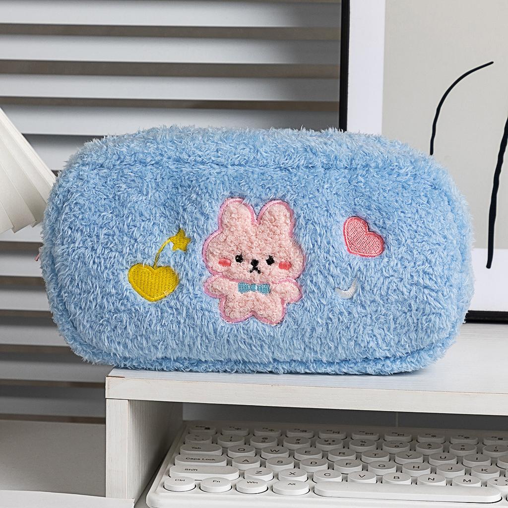 Cute Stationery Bag Desktop Storage Large Capacity Pencil Case Bear Rabbit Printed Pen Pouch for Student Girls Makeup Bags Gift