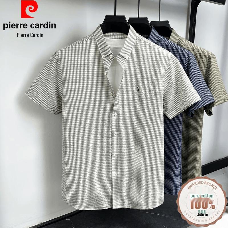 

Pierre Cardin Men s Cotton Short-Sleeve Plaid Shirt M