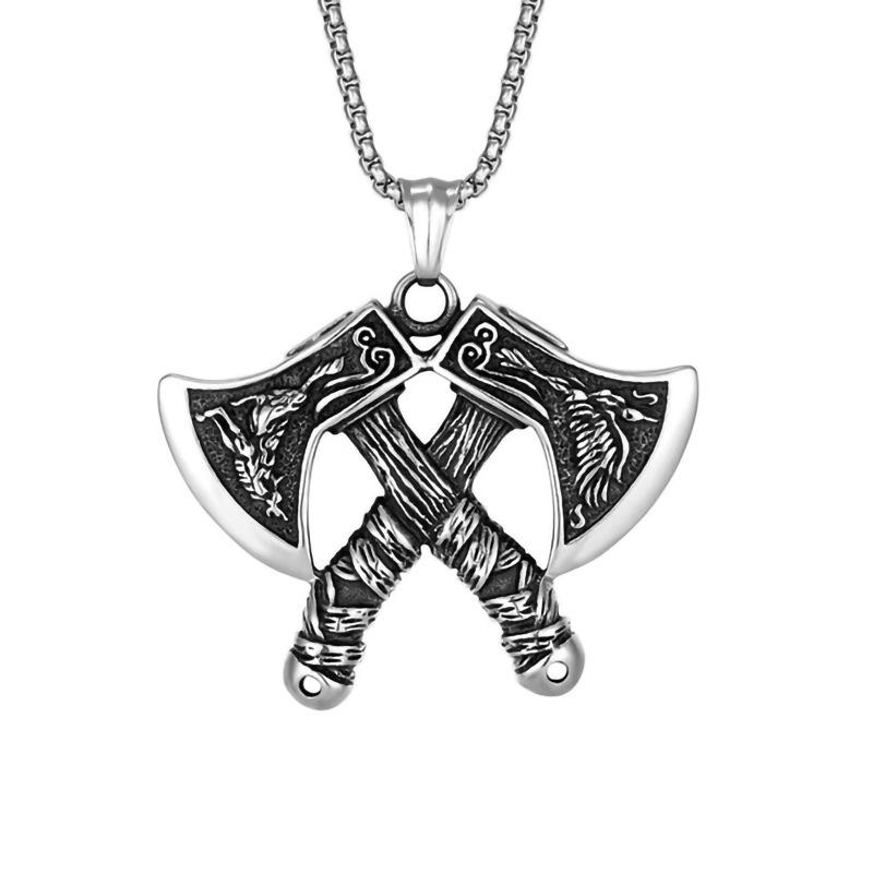 European and American Popular Jewelry Retro Necklace Men's Titanium Steel Battle Axe Pendant Titanium Steel