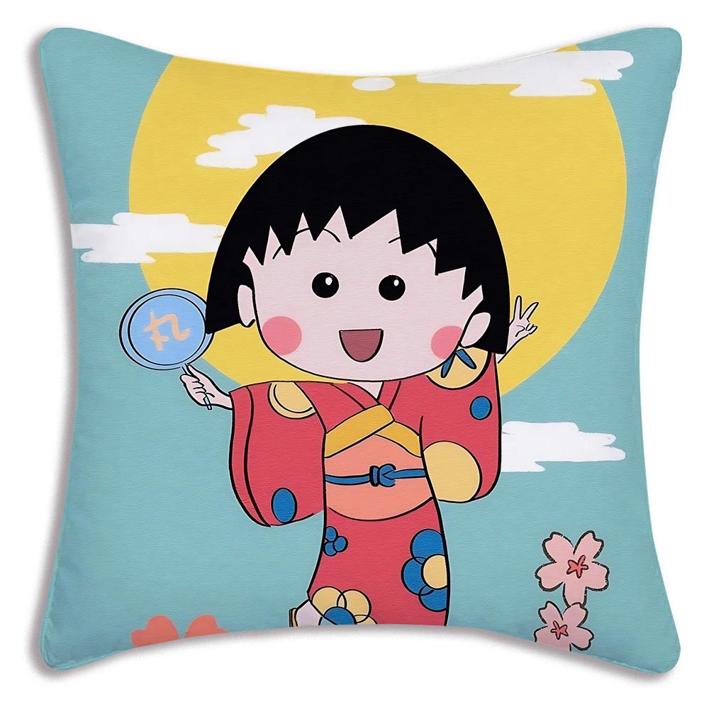 Anime Chibi M-Maruko-chanS Povlaky na polštáře Kreslený Dekorativní na pohovku Domácí Oboustranný tisk Krátký plyš Roztomilý povlak na polštář