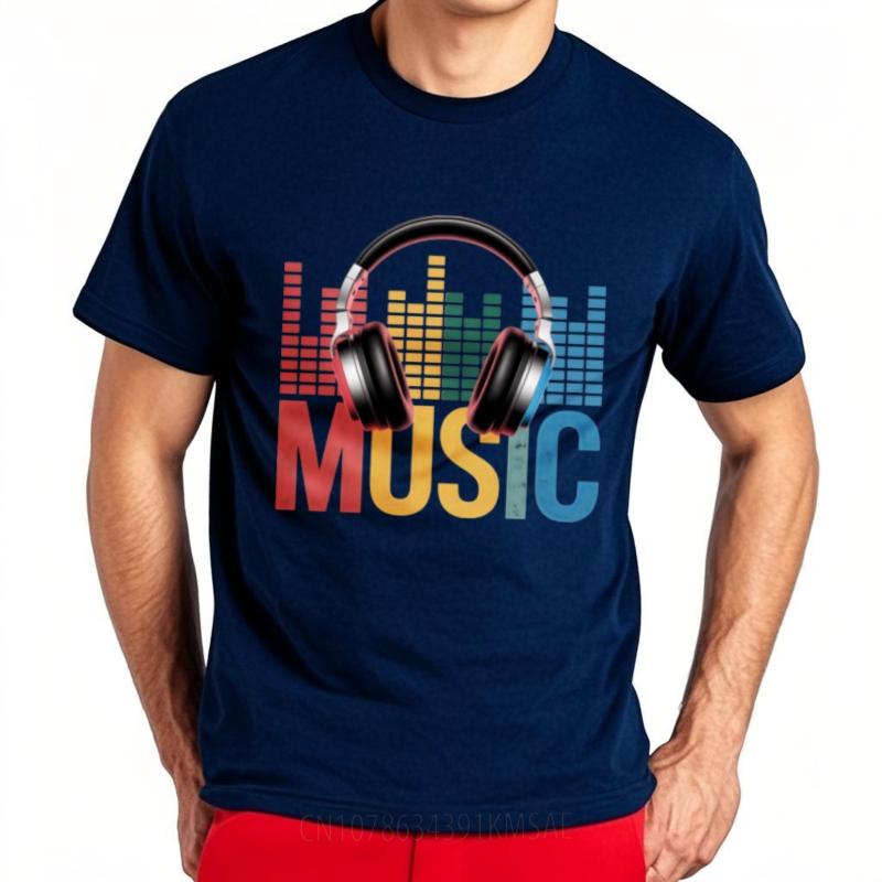 Comfortable Unisex Crew Neck Tshirt Black Music Equalizer Headphones Colorful Design Comfort Unisex Tee Shirt Soft Cotton Tee
