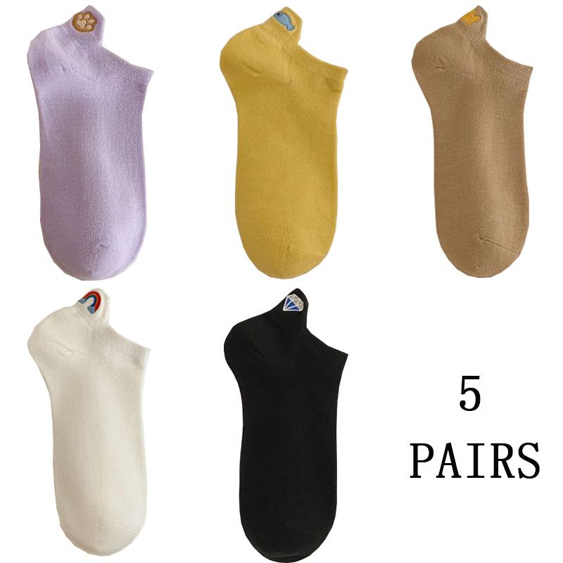 5 Pairs Cute Socks For Women Korean Style Animal Kawaii Socken Female Fashion Short Socks Cotton 100% Set Pack Summer Low Cut