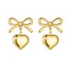 Bow Heart Drop Earrings For Women Gold Plated Stainless Steel Cute Fashion Jewelry
