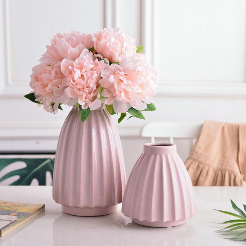 1pc Elegant Origami Vase Ceramic Flower Vase Home Decoration Centerpiece Ornament Pink Angled Stoneware Desktop Vase 16/25cm