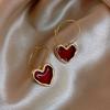 Sweet Burgundy Enamel Heart Earrings For Women Girl Gold Color Metal Love Heart Hanging Dangle Earrings Vintage Jewelry Brincos