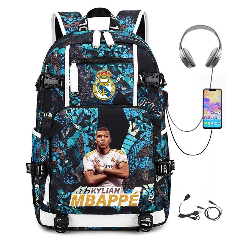 Camouflage Backpack Student Bookbag Multifunctional USB Charging Football Star Print Travel Daypack Lightweight Casual Men's Backpack