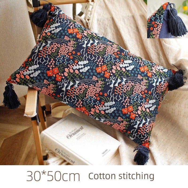 

Retro Pillow Living Room Sofa Cushion Cotton and Linen Accessible Luxury Embroidery Back Cushion Throw Pillowcase Blue Pillow Cover Fabric Blue 30*50cm tassel-cotton spell Pillowcase only