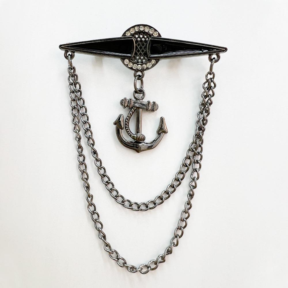 Anchor Alloy Rhinestone Brooch Pin British Style Suit Elegant Tassel Chain Lapel Pins for Men Women Fashion Jewelry Accessories