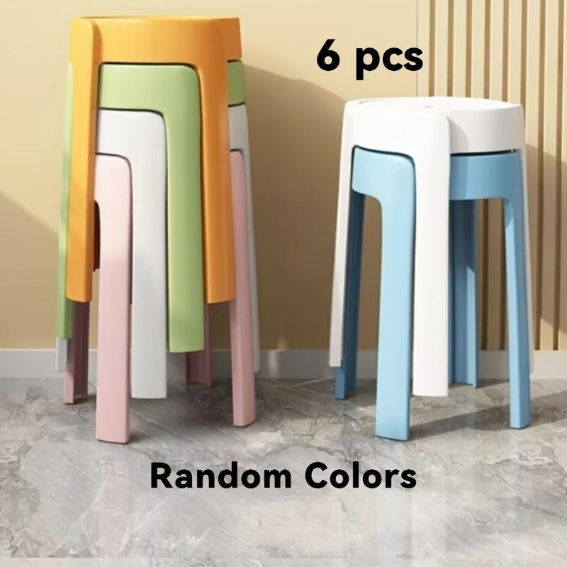 6pcs 18-Inch Plastic Stacking Stools High School Chairs Portable Nesting Stools Round Colorful Backless Schools Bars Home Use