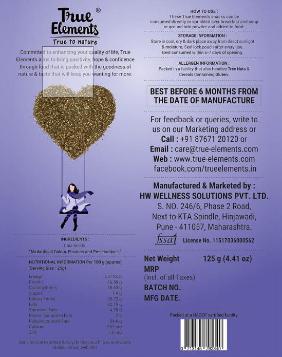 Roasted Chia Seeds (500 G), Roasted Chia Seeds, True Elements