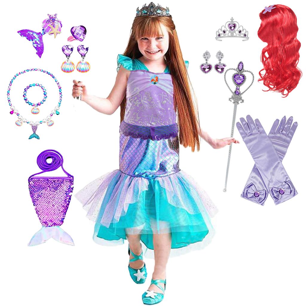 Little Mermaid Ariel Princess Costume For Girls Purple Carnival Cosplay Birthday Party Mermaids Dress Christmas Children Clothes