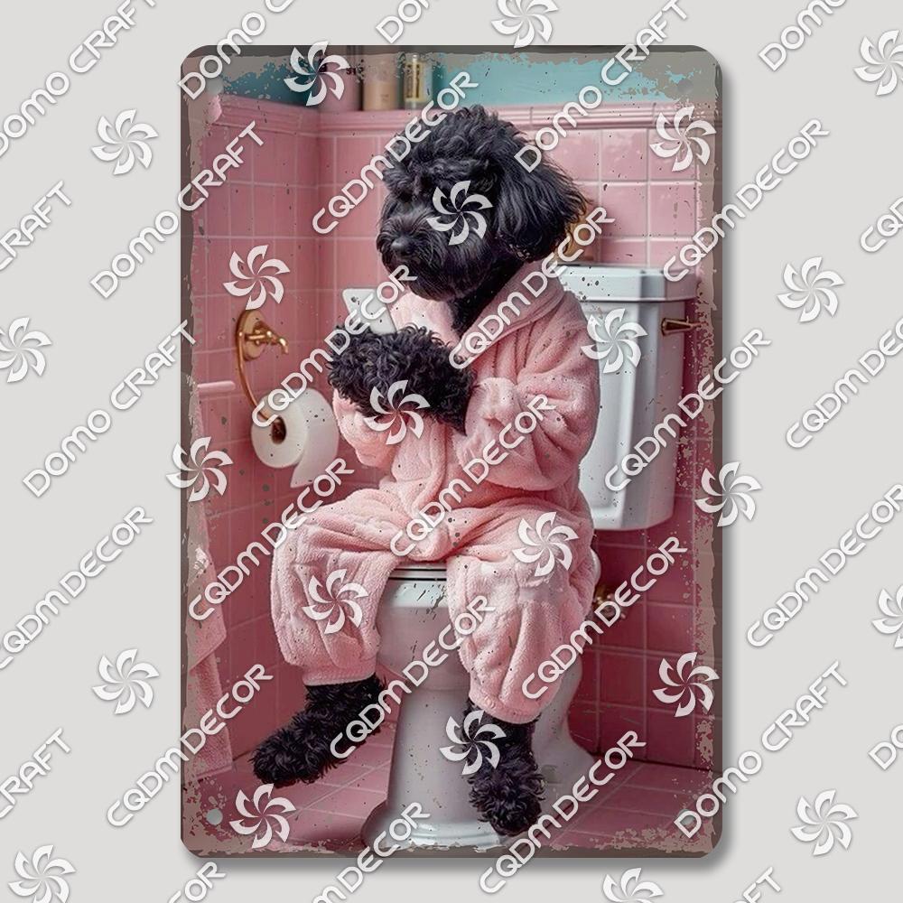 Funny Toilet Tin Sign Vintage Metal Poster Rabbit Raccoon Cat Dog Metal Plates Retro Wall Decor for Cafe Bathroom Home