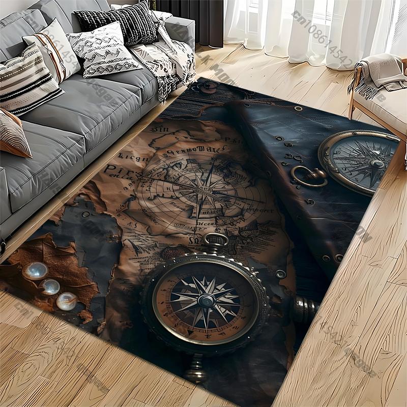 Vintage Nautical Chart Carpet for Living Room Game Rugs Soft Floor Cartoon Rugs Bathroom Rug Mat Yoga Mat Home Rugs for Bedroom