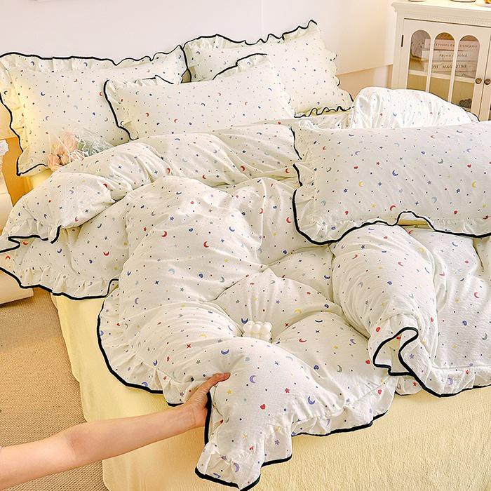 Korean Princess Cloud-like Crinkled Gauze Lace Cotton Bedding Set
