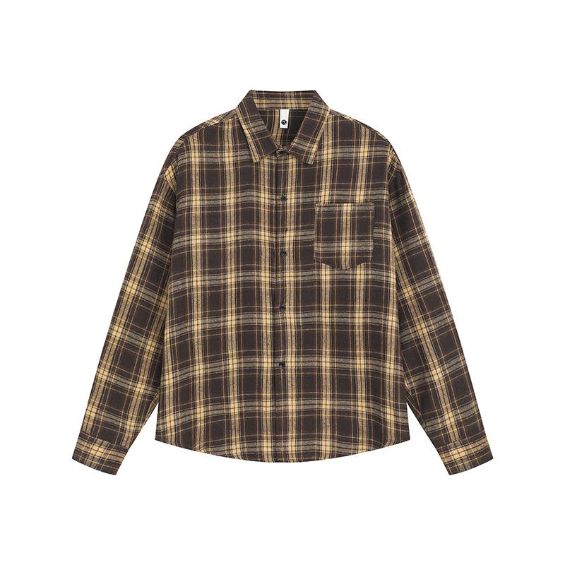 Autumn Men'S Plaid Long Sleeve Shirt Hong Kong Style Men'S Casual Loose Shirt Jacket