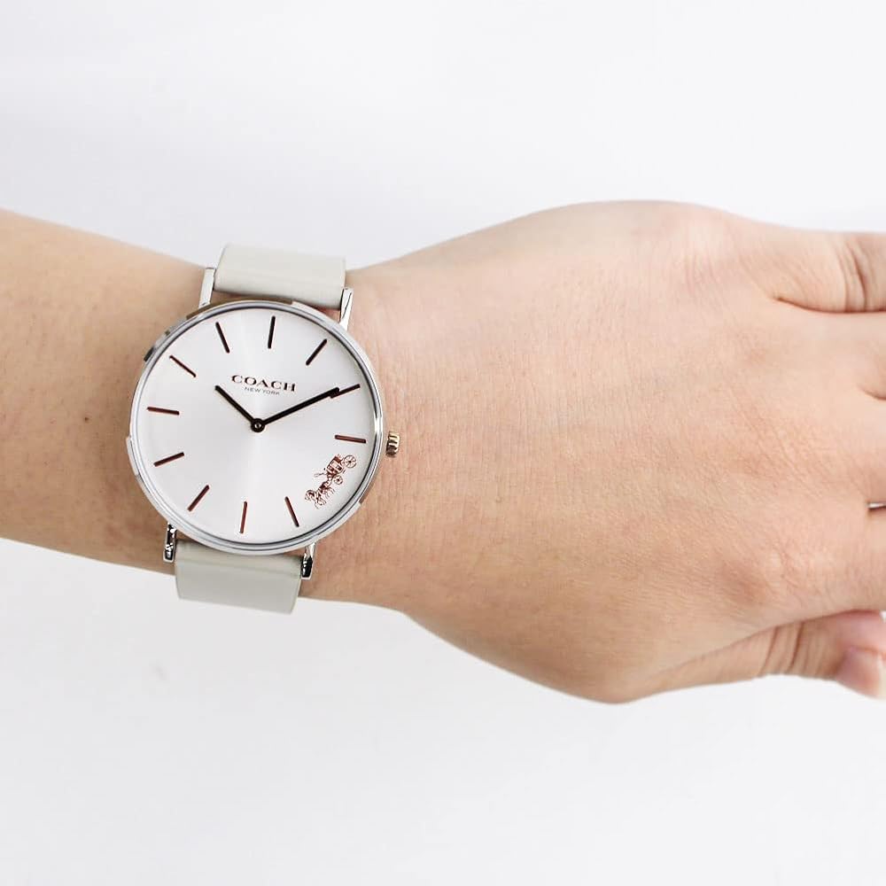 Coach Perry 36mm Women's Watch Silver Gray Leather Strap