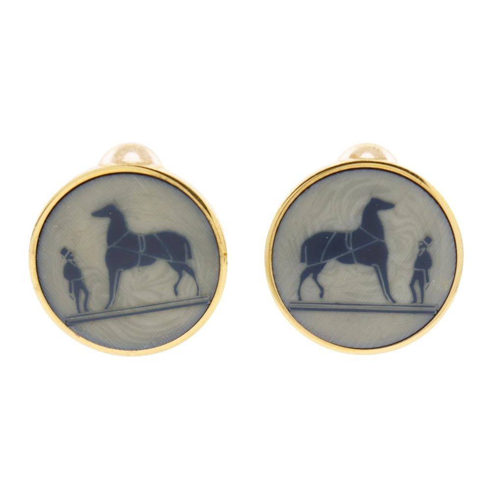 HERMES Corozo Earring vintage gray Plated Gold 10g Women Used