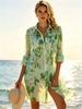 Plus Size Women's New Beach Vacation Shirt Vacation Cover Up Beachwear Long Sleeve Printed Shirt Loose Fit Button Lapel Pocket Shirt, Plus Size Shirt