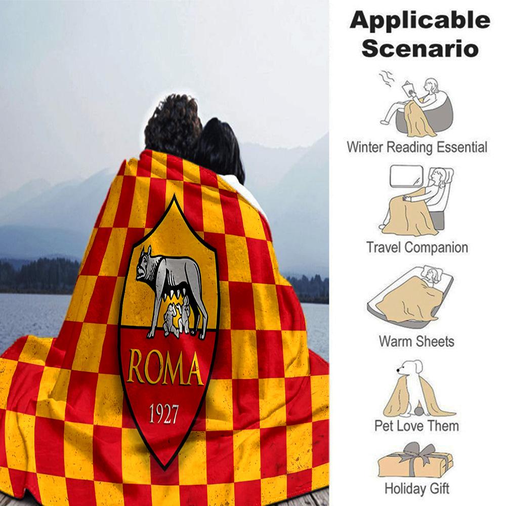 Coperta in Flanella con Emblema AS Roma, Morbido Poliestere, Design Moderno, Per Tutte le Stagioni, per Campeggio, Viaggi, Regali per Feste o Compleanni