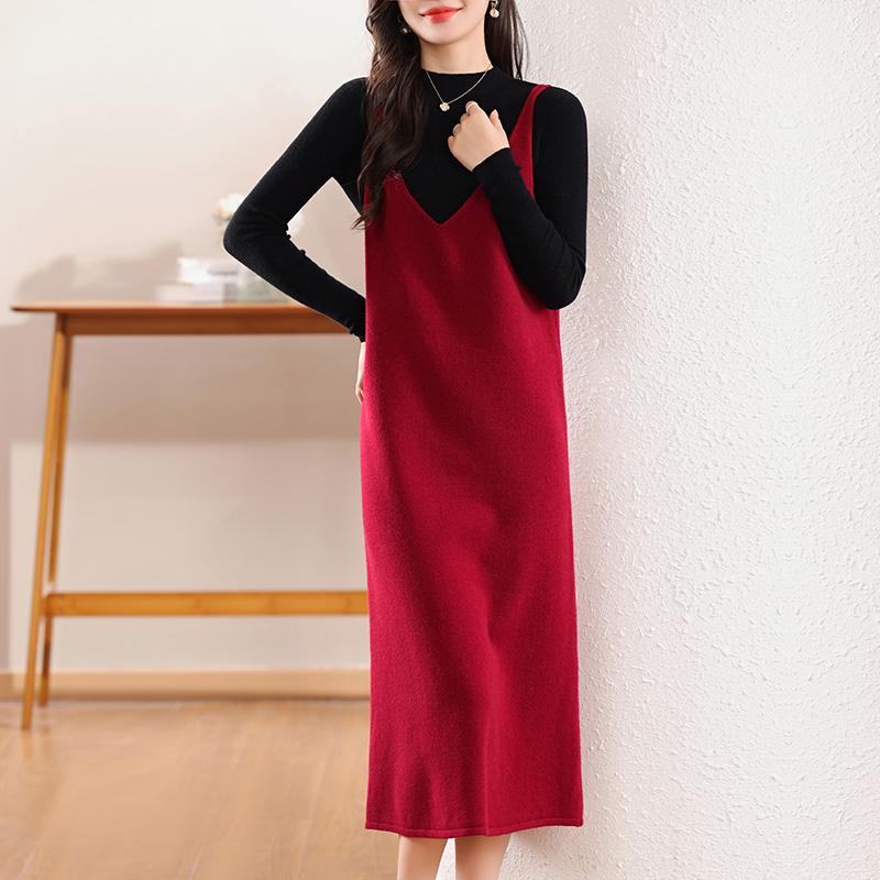 Dámské kašmírové šaty Qinghe kašmír 30% kašmír 70% vlna podzimní a zimní kašmírová sukně měkká a teplá