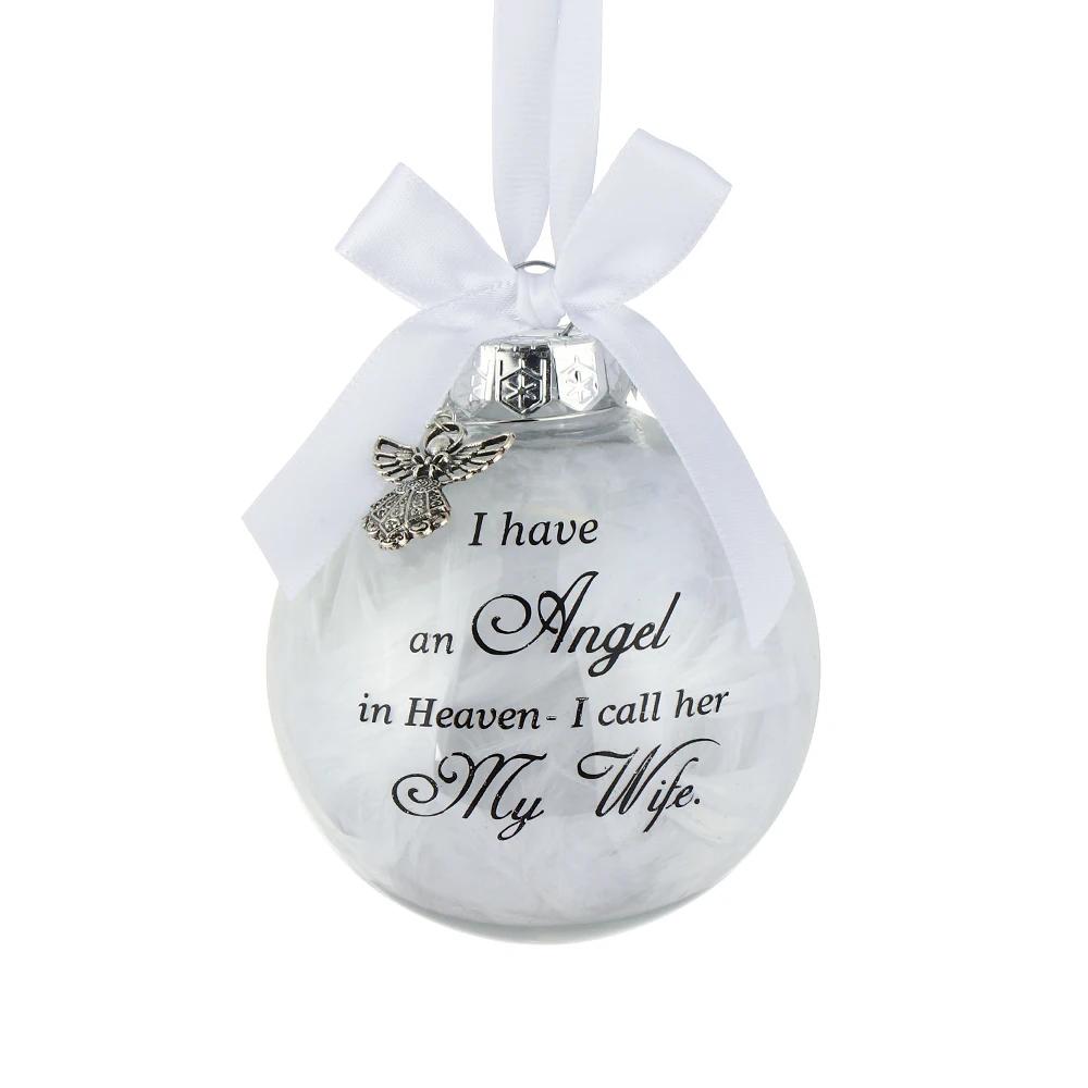 8cm Feather Ball I Have An Angel In Heaven I Call Her/Him Mom Dad Memorial Ornament Christmas Tree Hanging Ornaments Supplies