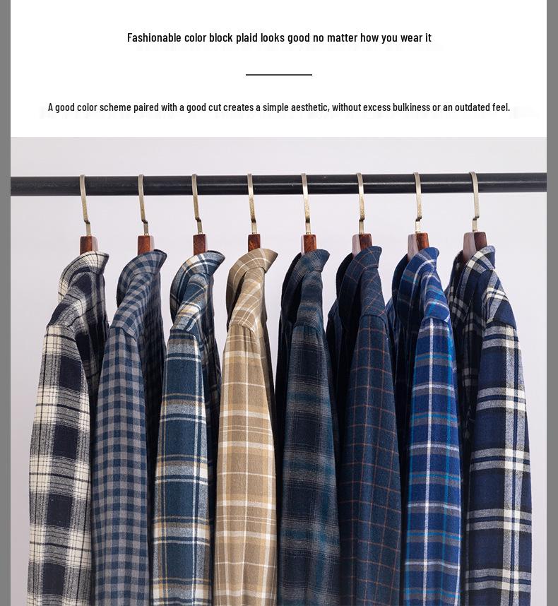 New Men's Plus Size Brushed Cotton Plaid Long Sleeve Shirt for Middle-Aged & Elderly with Straight Hem