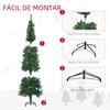 Christmas Tree 195cm with 556 Branches, Narrow Pencil-Shaped Christmas Tree with 25 Pinecones, Foldable Base, Green