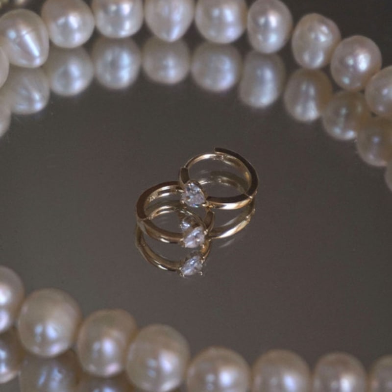 Youngglow 14k Mini Heart Cubic One Touch Ring Earring