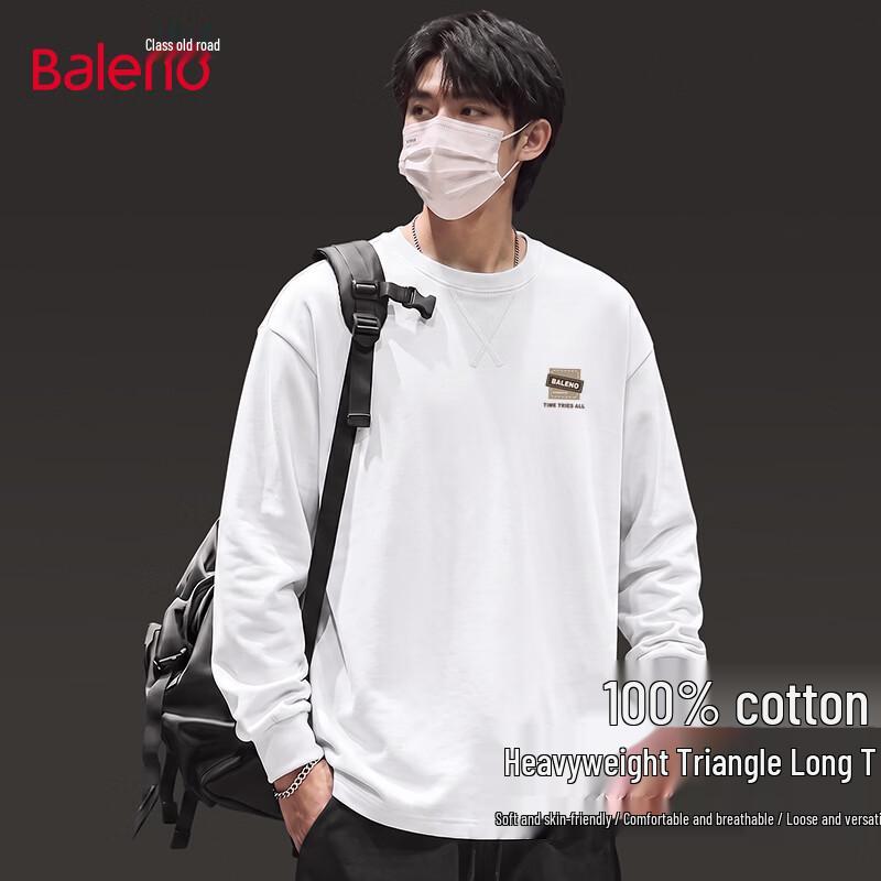 Baleno Men's Loose-Fit Pure Cotton Long Sleeve Crew Neck T-Shirt
