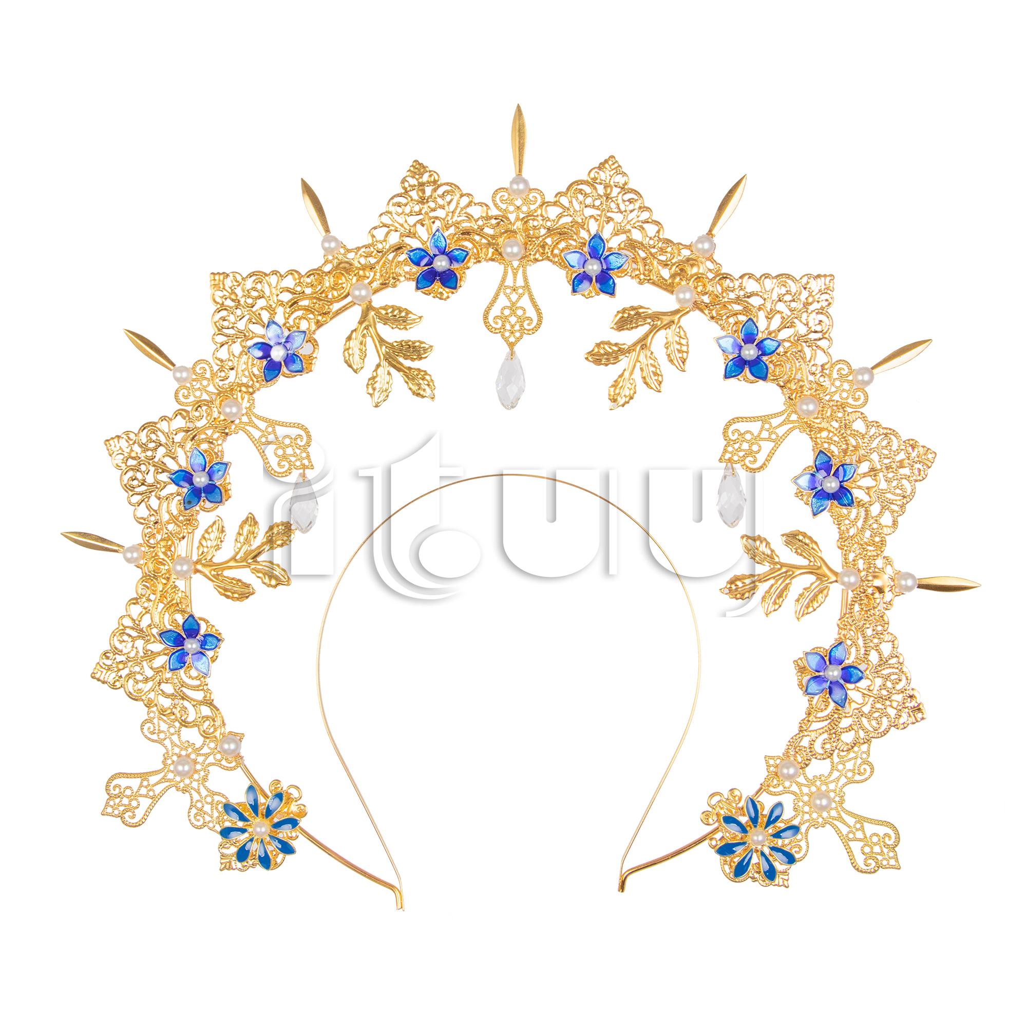 

Handmade KC Gold Halo Crown Headdress Gothic Lolita Leaf Flower Crystal Pendant Hair Accessories Halo Headpiece Finished Product