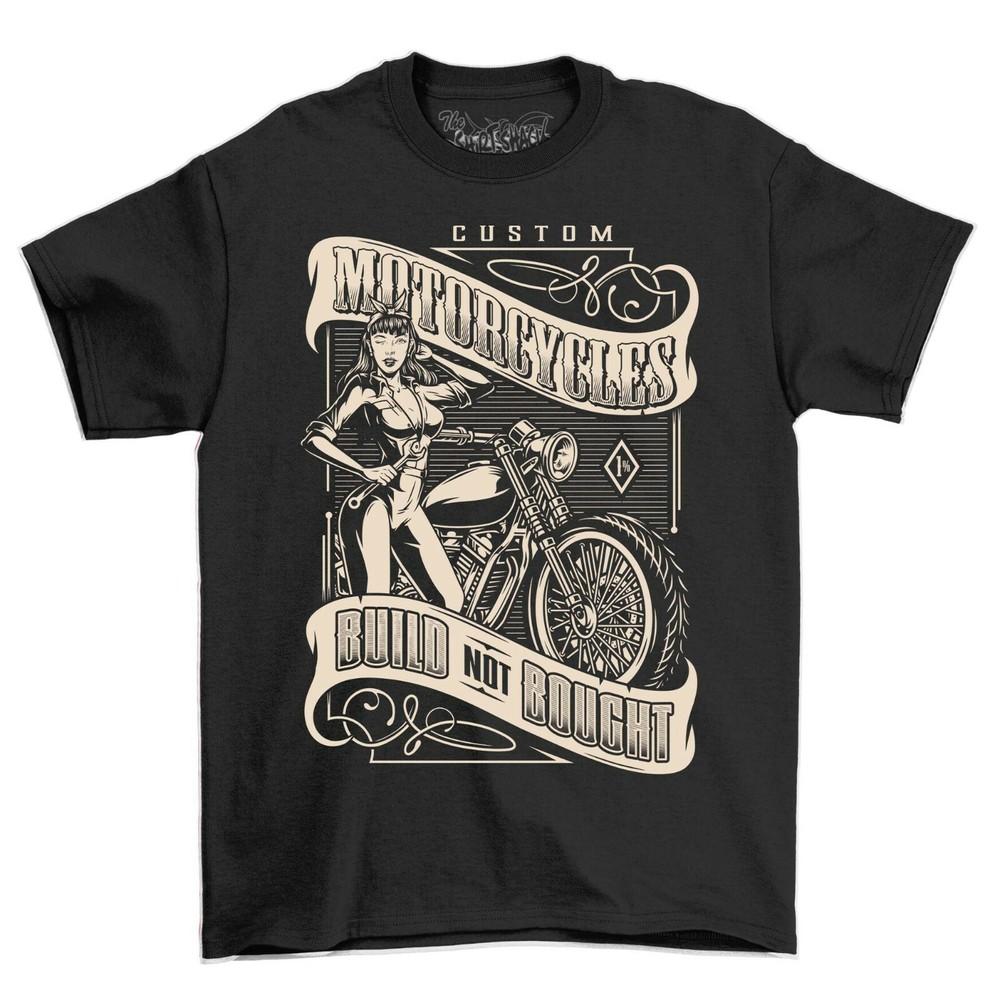Pin Up Girl Custom Motorcycle T-Shirt Custom Motorbike Men's Short Sleeve Tshirt