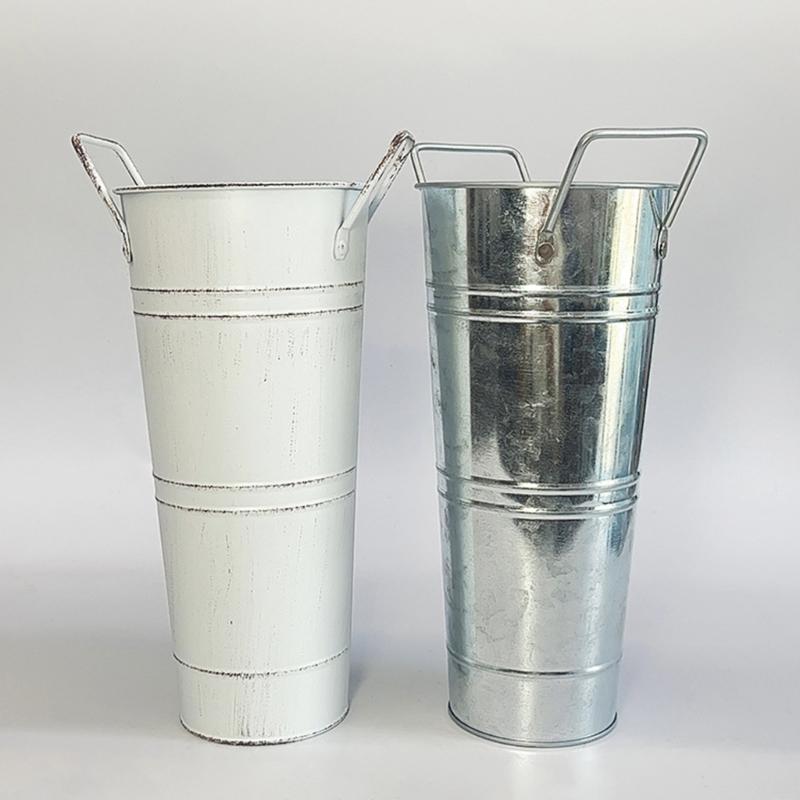 Vasos Metálicos Galvanizados para Floricultura Decoração Rústica de Fazenda Balde de Flores Suporte de Flores de Lata Rústico para Plantas Cortadas Decoração de Casa